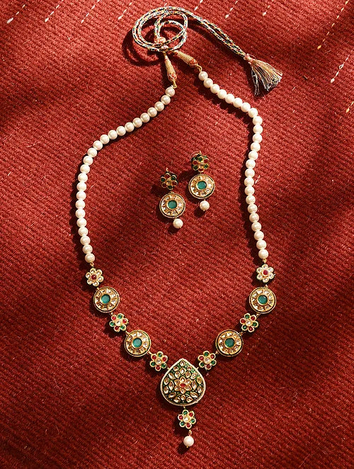 Multicolor Kundan Necklace with Earrings