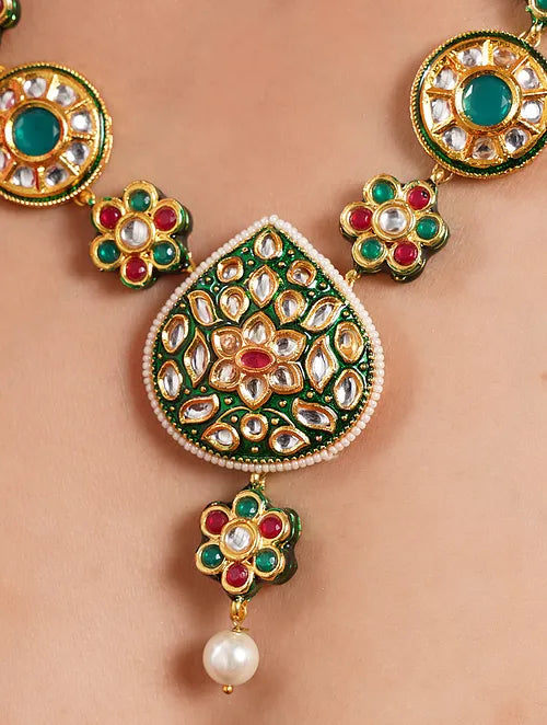 Multicolor Kundan Necklace with Earrings