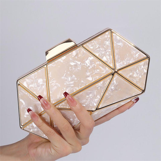 Luxe Lustre Geometric White & Gold Clutch