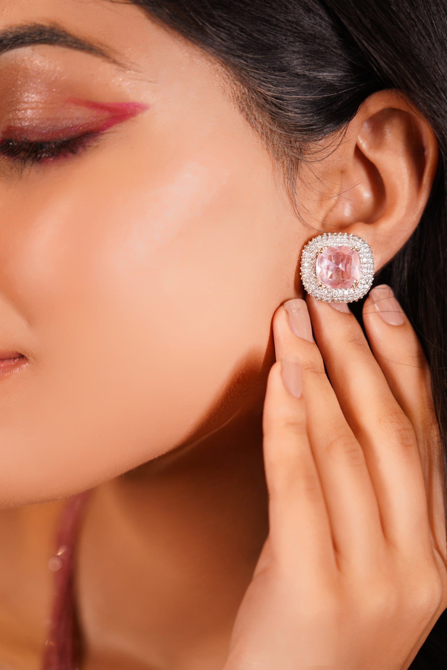 Swarovski Studded Pink Earrings