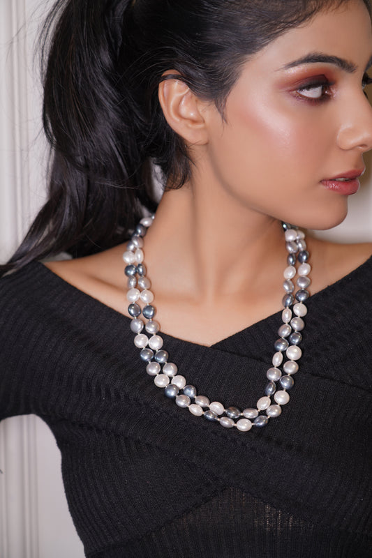 Double Line Multicolor Coin Shell Pearl Necklace