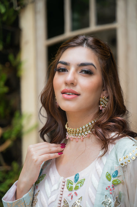 Kundan & Rose Quartz Choker with Earrings