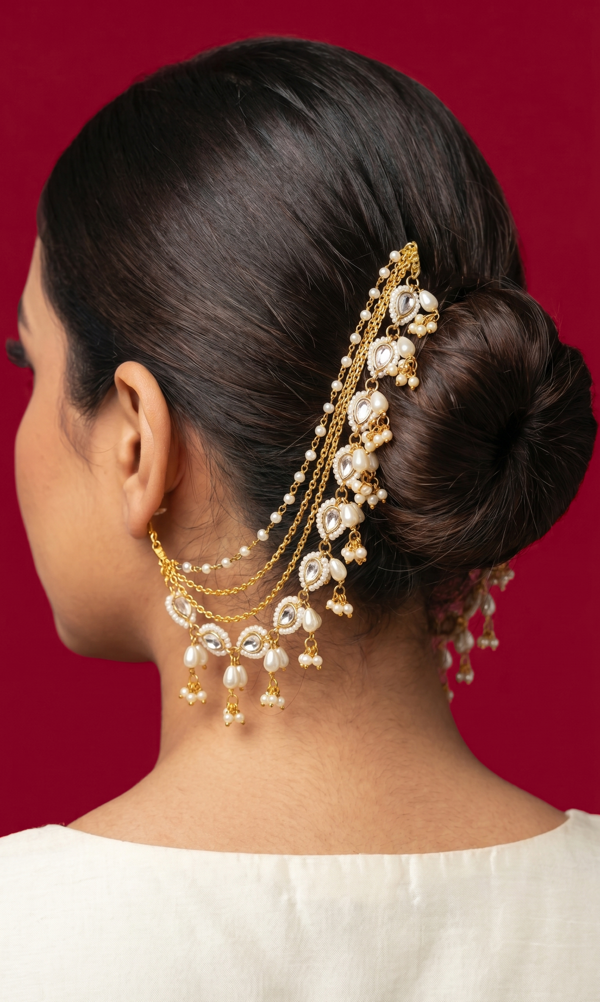 Elegant Kundan & Pearl Ear Chain
