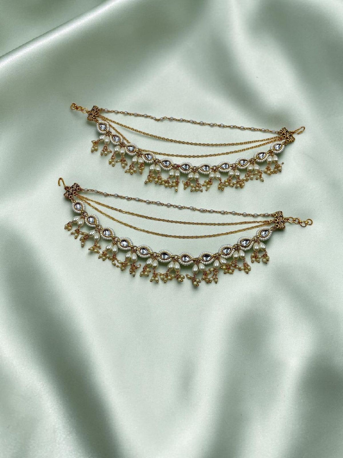 Elegant Kundan & Pearl Ear Chain