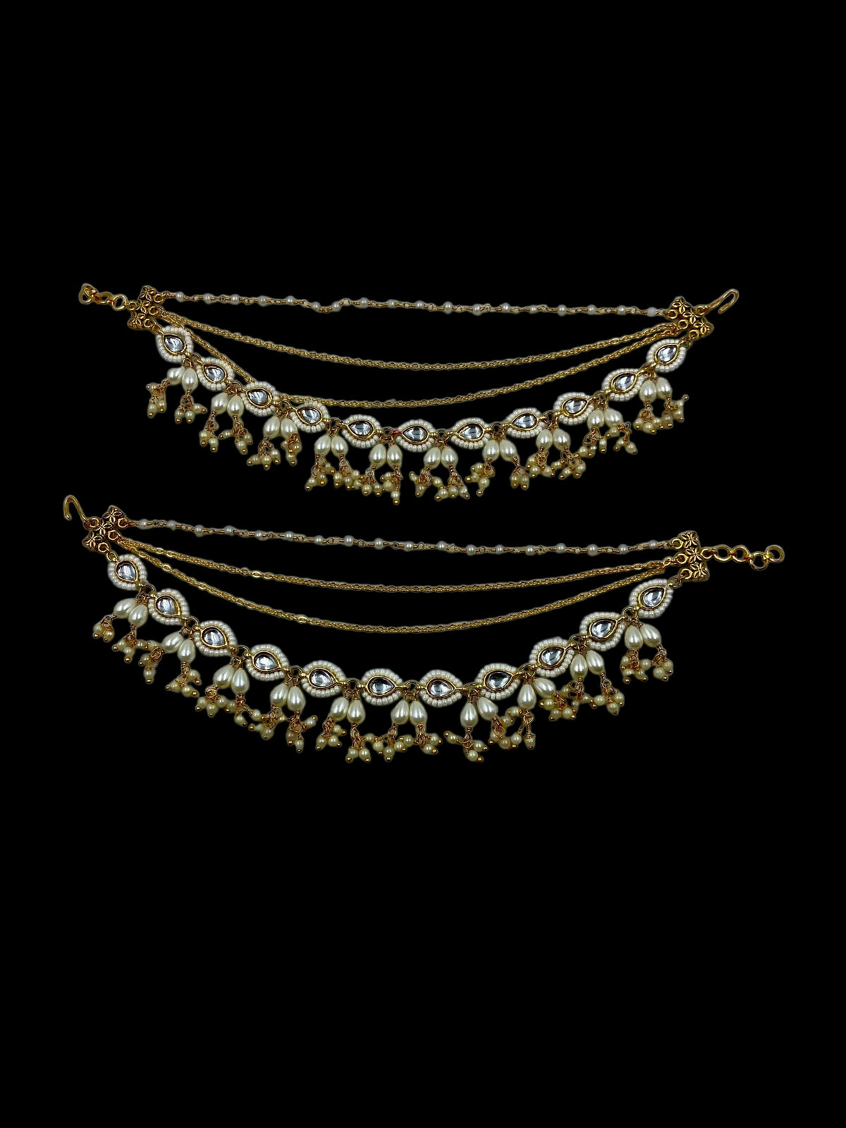 Elegant Kundan & Pearl Ear Chain