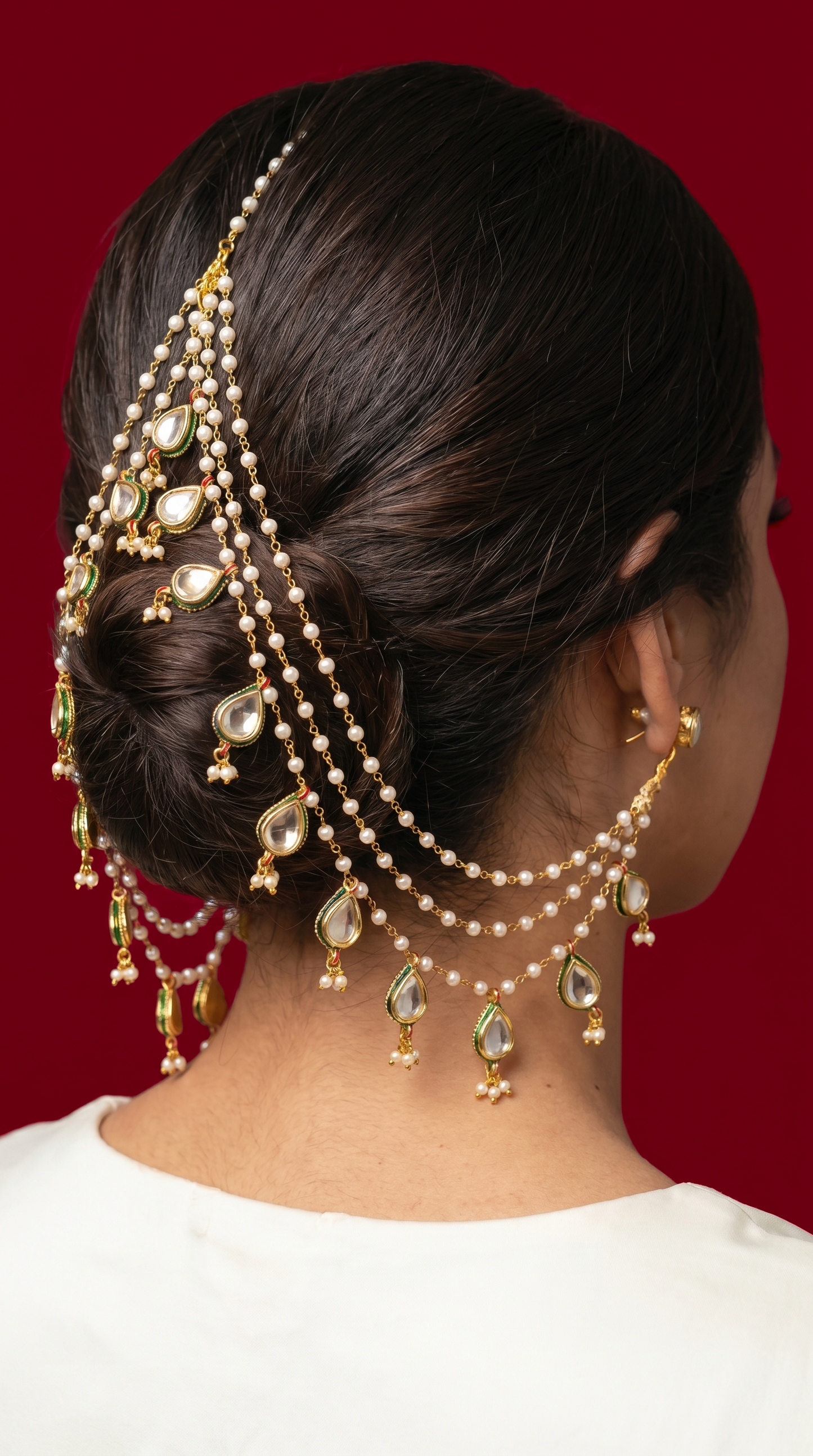 Rajwadi Kundan Pearl Ear Chain