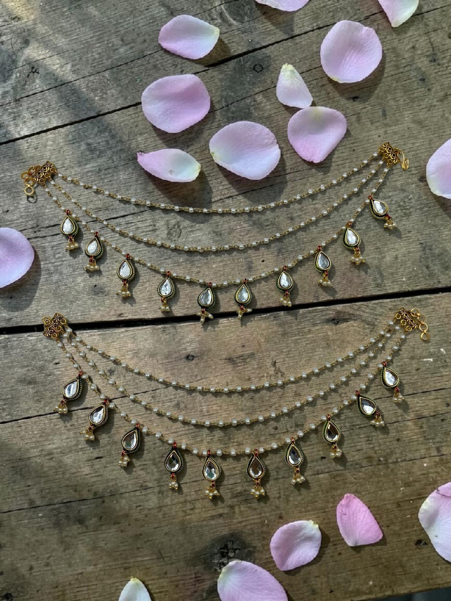 Rajwadi Kundan Pearl Ear Chain