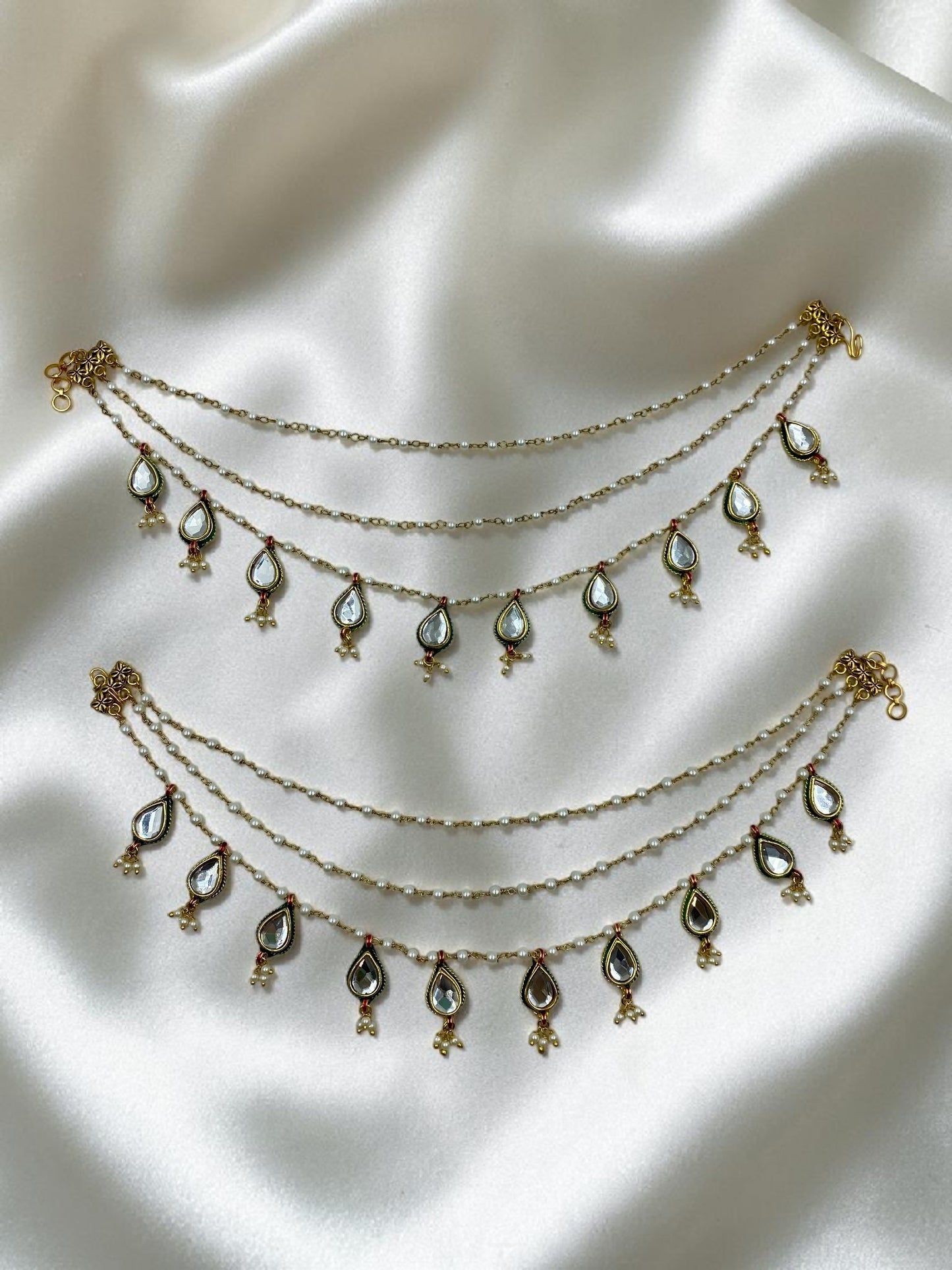 Rajwadi Kundan Pearl Ear Chain