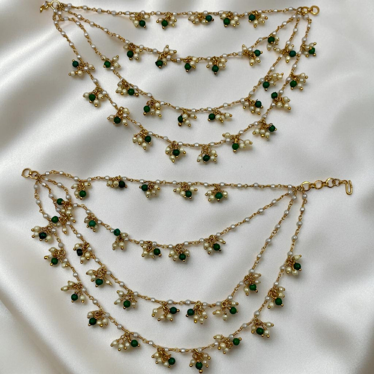 Royal Pearl & Green Bead Ear Chain
