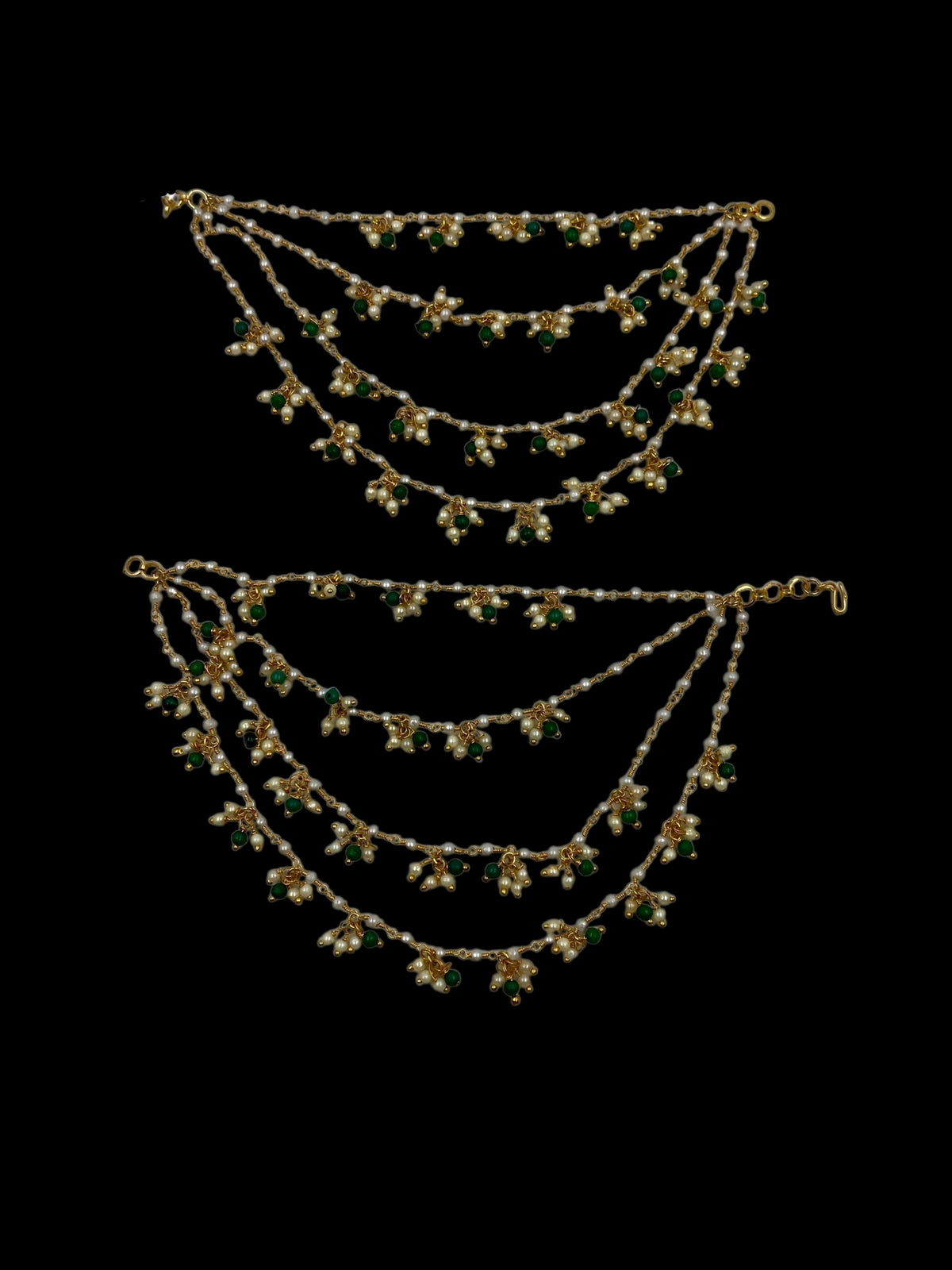 Royal Pearl & Green Bead Ear Chain