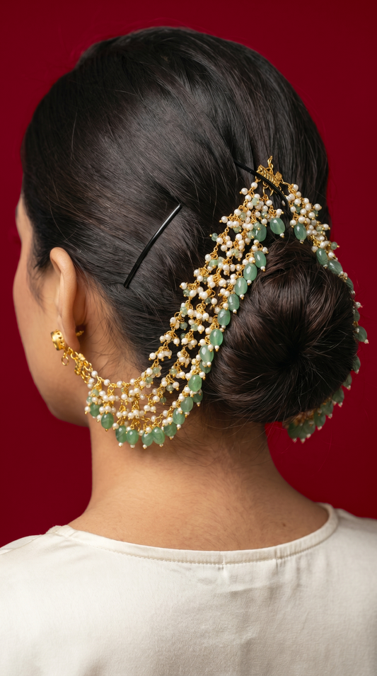 Shahi Polki Green Drop Ear Chain