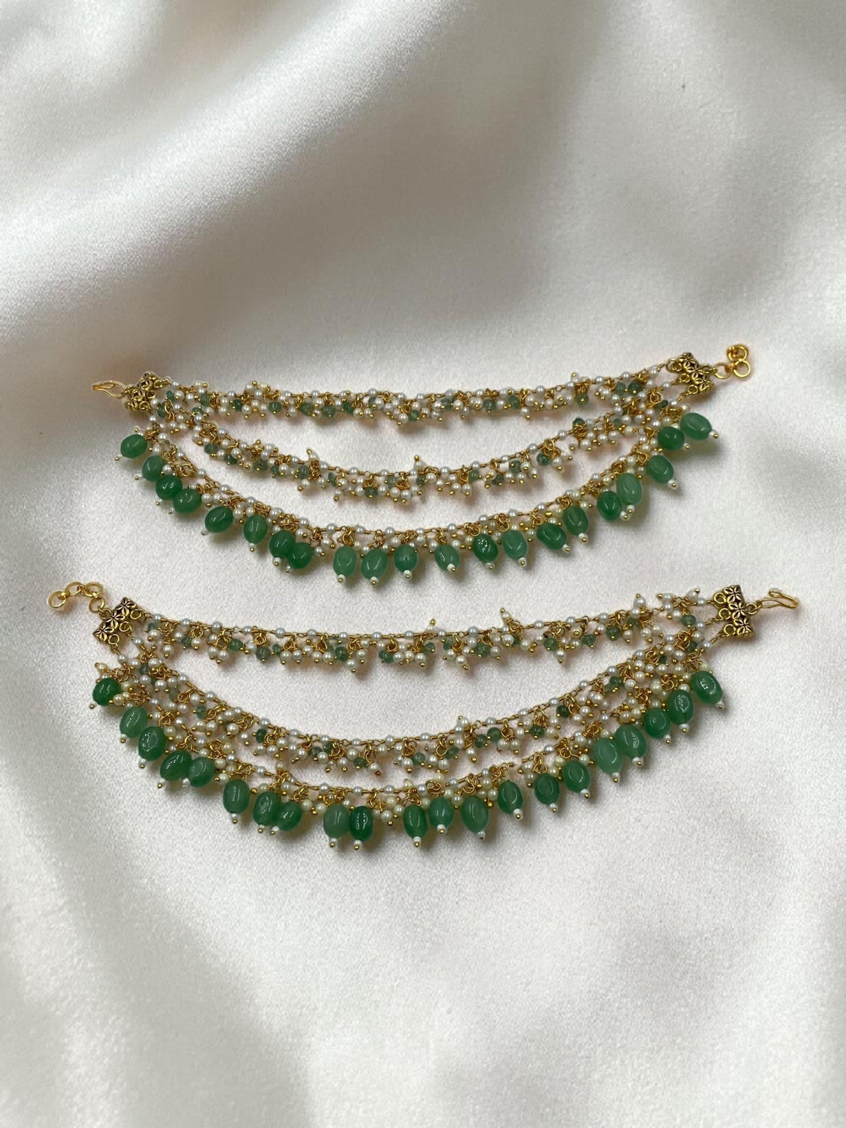 Shahi Polki Green Drop Ear Chain