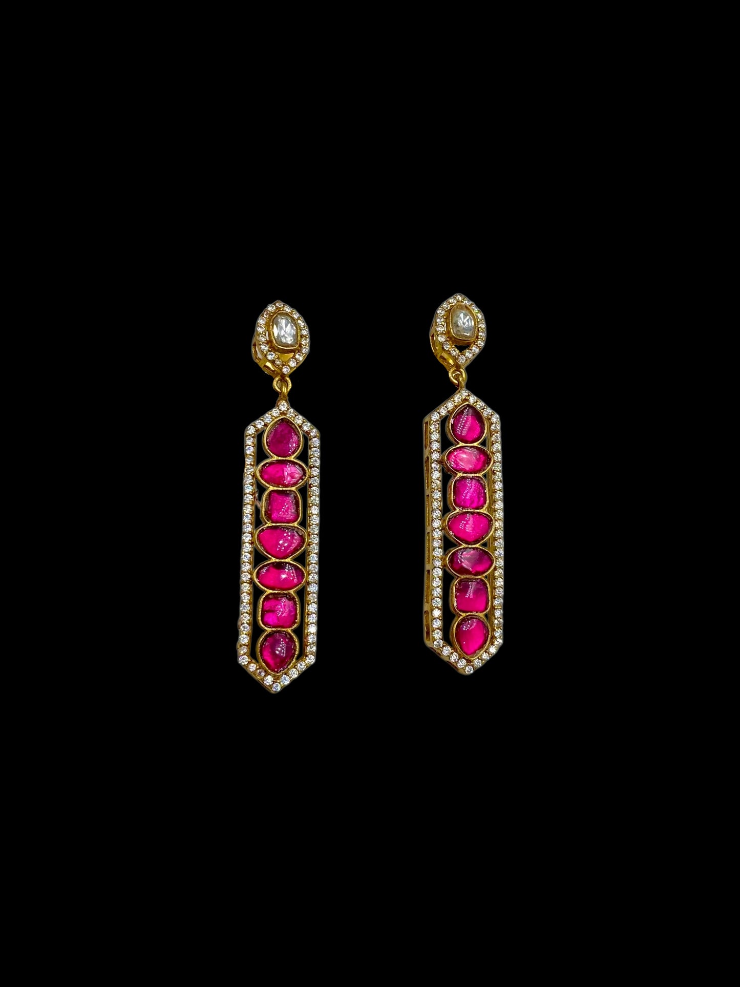 Ruhani – Ruby pink danglers, bold and festive.