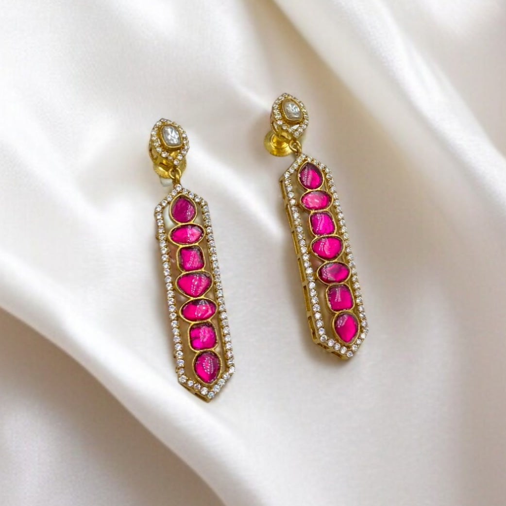 Ruhani – Ruby pink danglers, bold and festive.