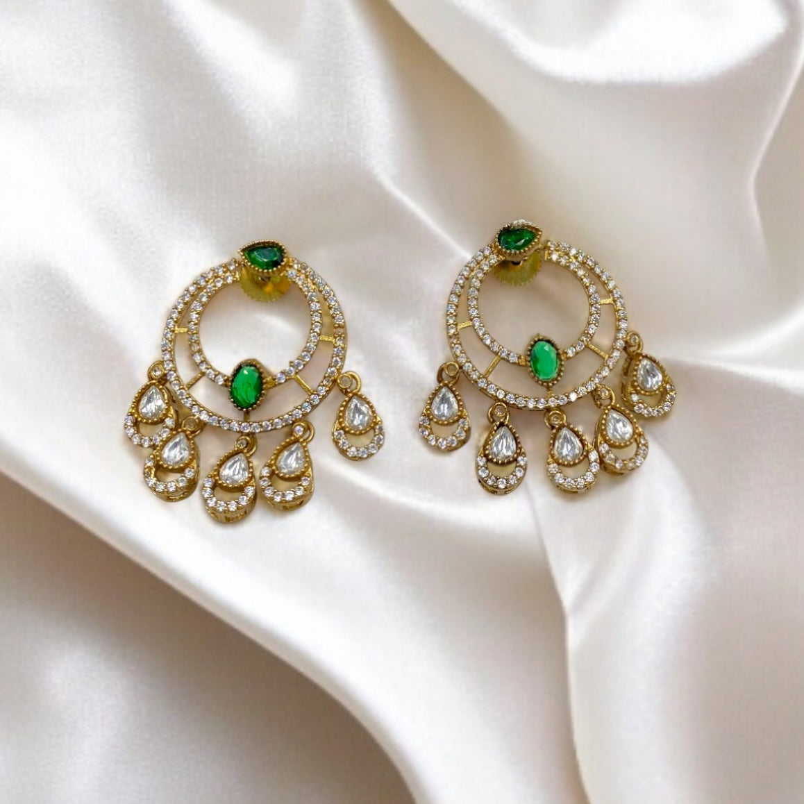 Iraaya – Polki & Emerald Chandbali Earrings