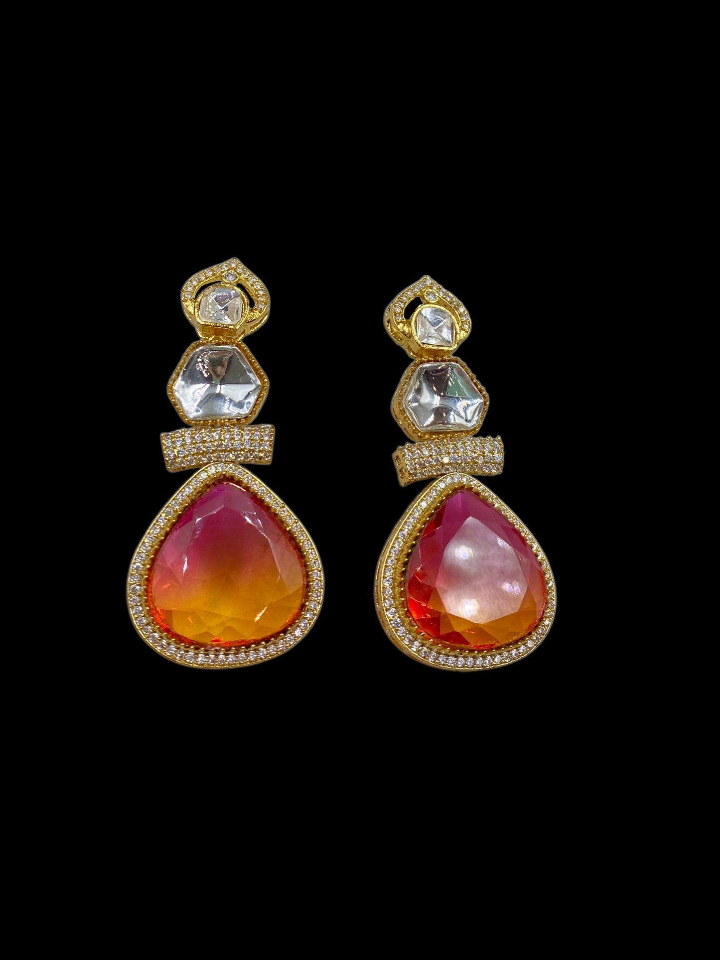 Saanjh – Sunset-hued teardrop danglers with brilliance.