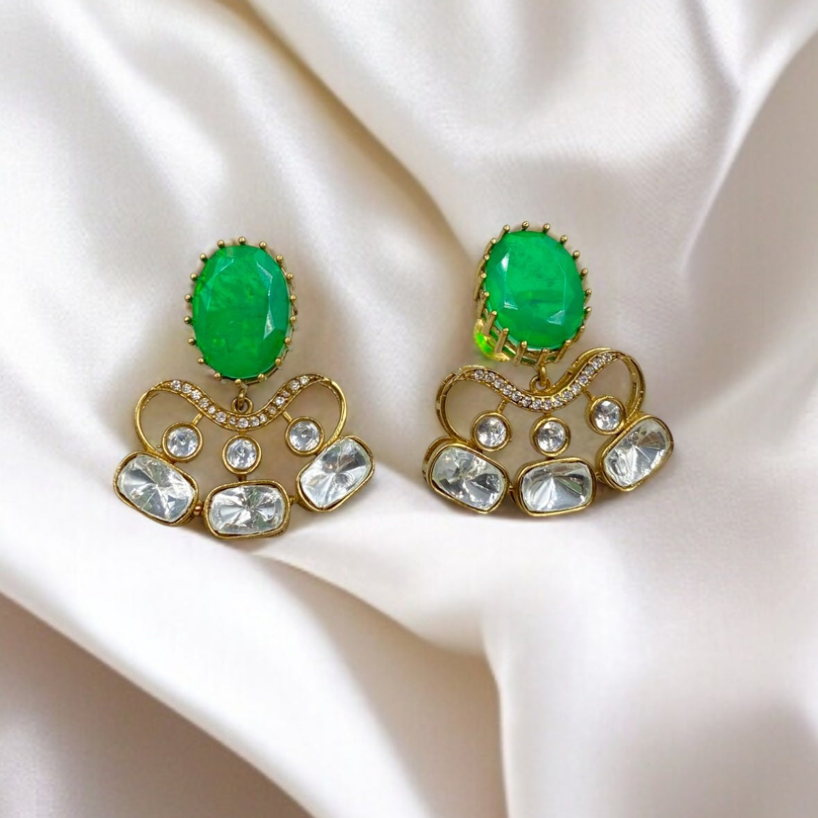 Pravya – Polki & Emerald Earrings