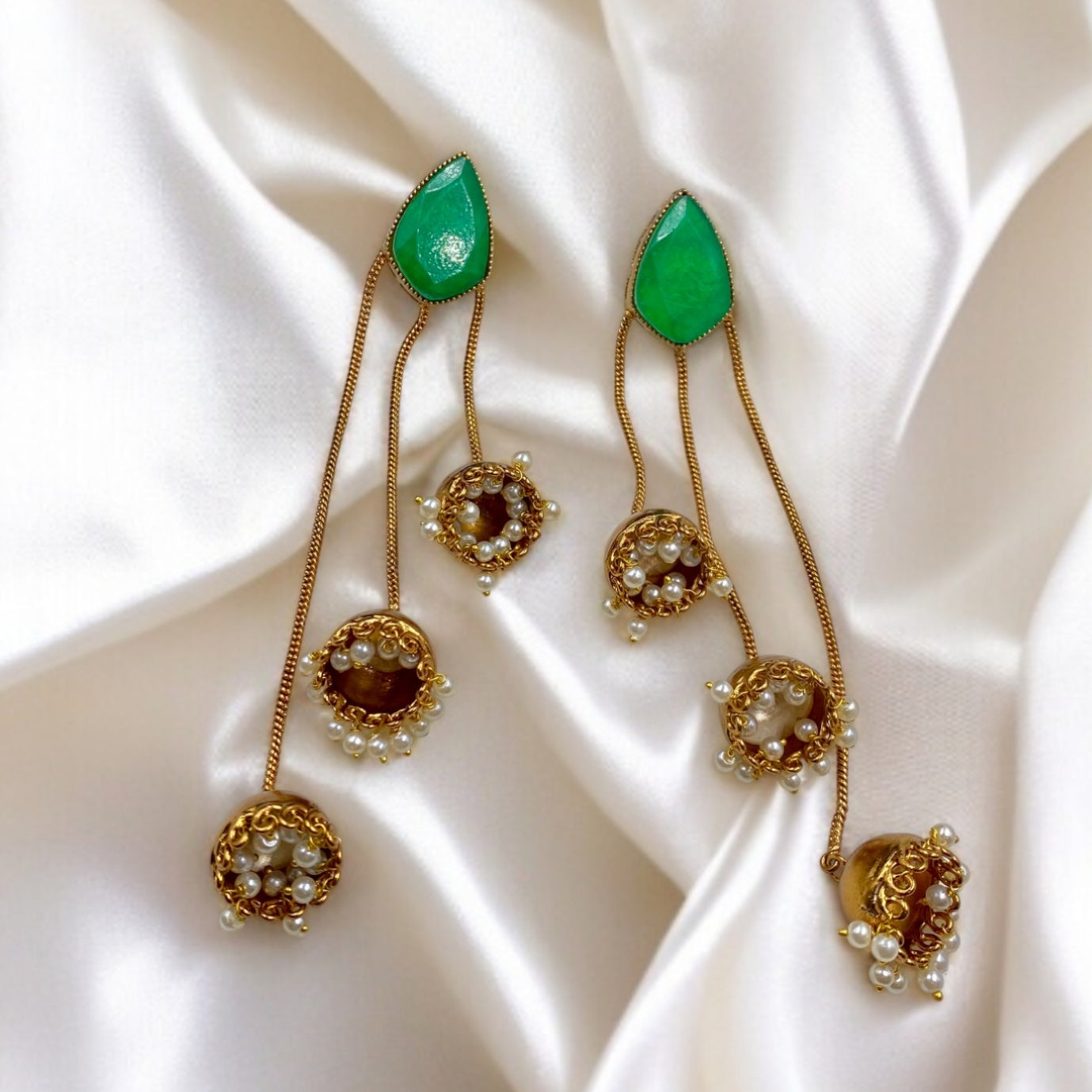 Radhika - Emerald Green Jhumki Danglers