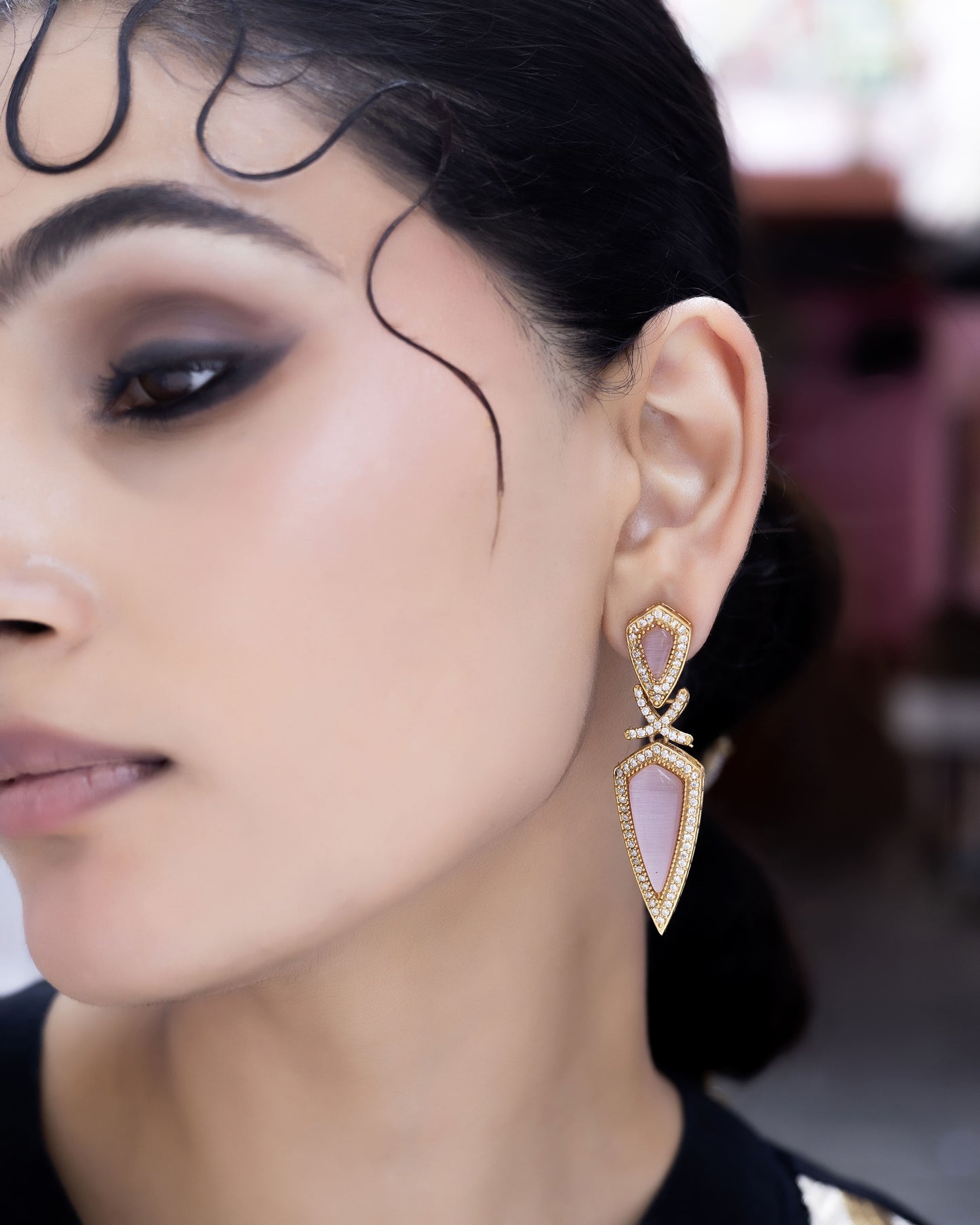 Padmika – Polki and pink stone earrings.