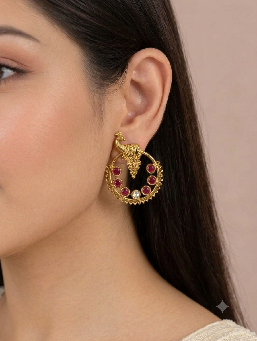 TRADITIONAL PEACOCK TEMPLE  EARRINGS