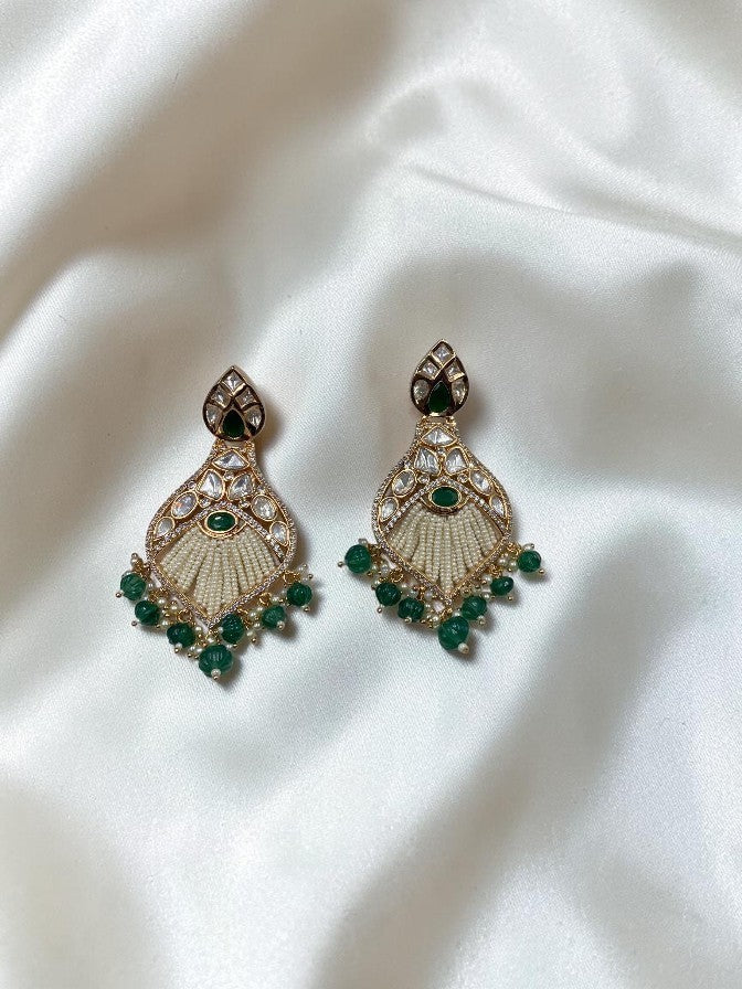 TRADITIONAL POLKI GREEN EARRINGS