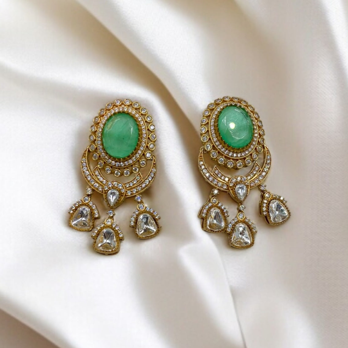 Vaidehi – Polki & Mint Green Earrings