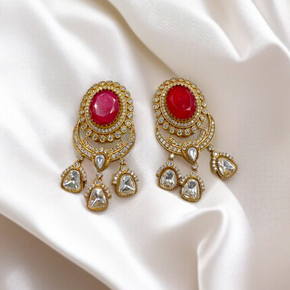 Rajnanda – Ruby polki chand drops Earrings