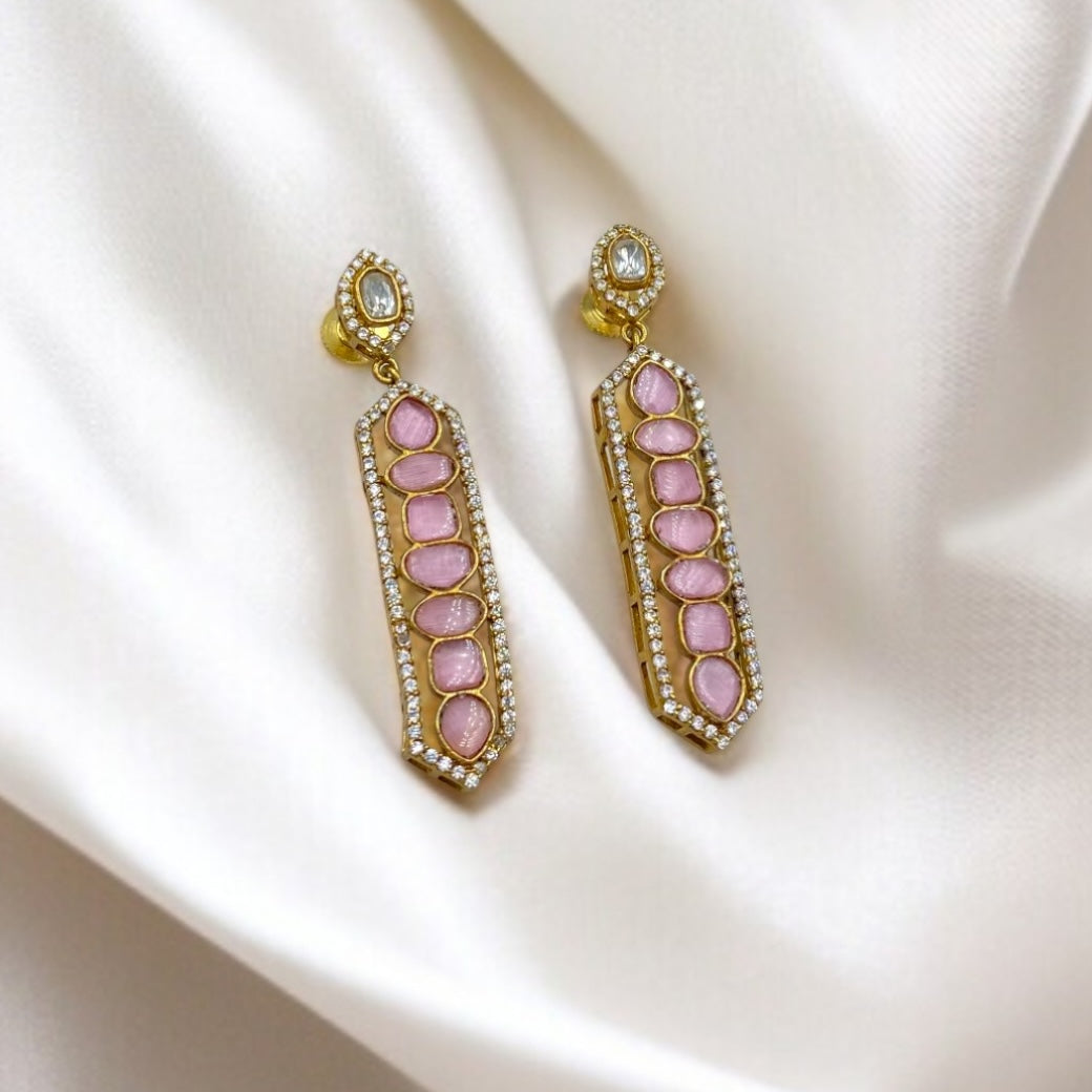 Tarini – Polki & Rose Stone Earrings