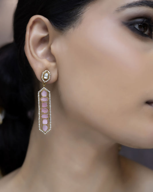 Tarini – Polki & Rose Stone Earrings