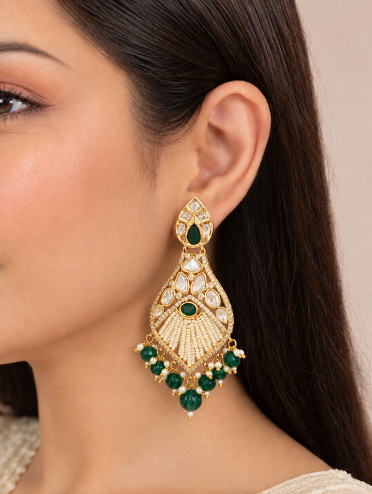 TRADITIONAL POLKI GREEN EARRINGS