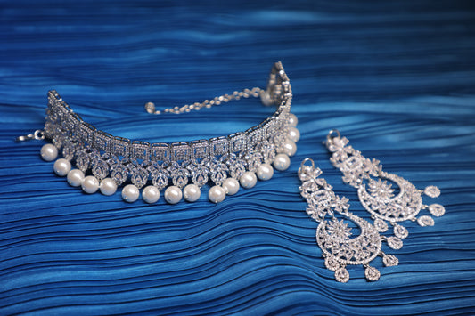 Diamond Choker Set with Pearls and Earrings