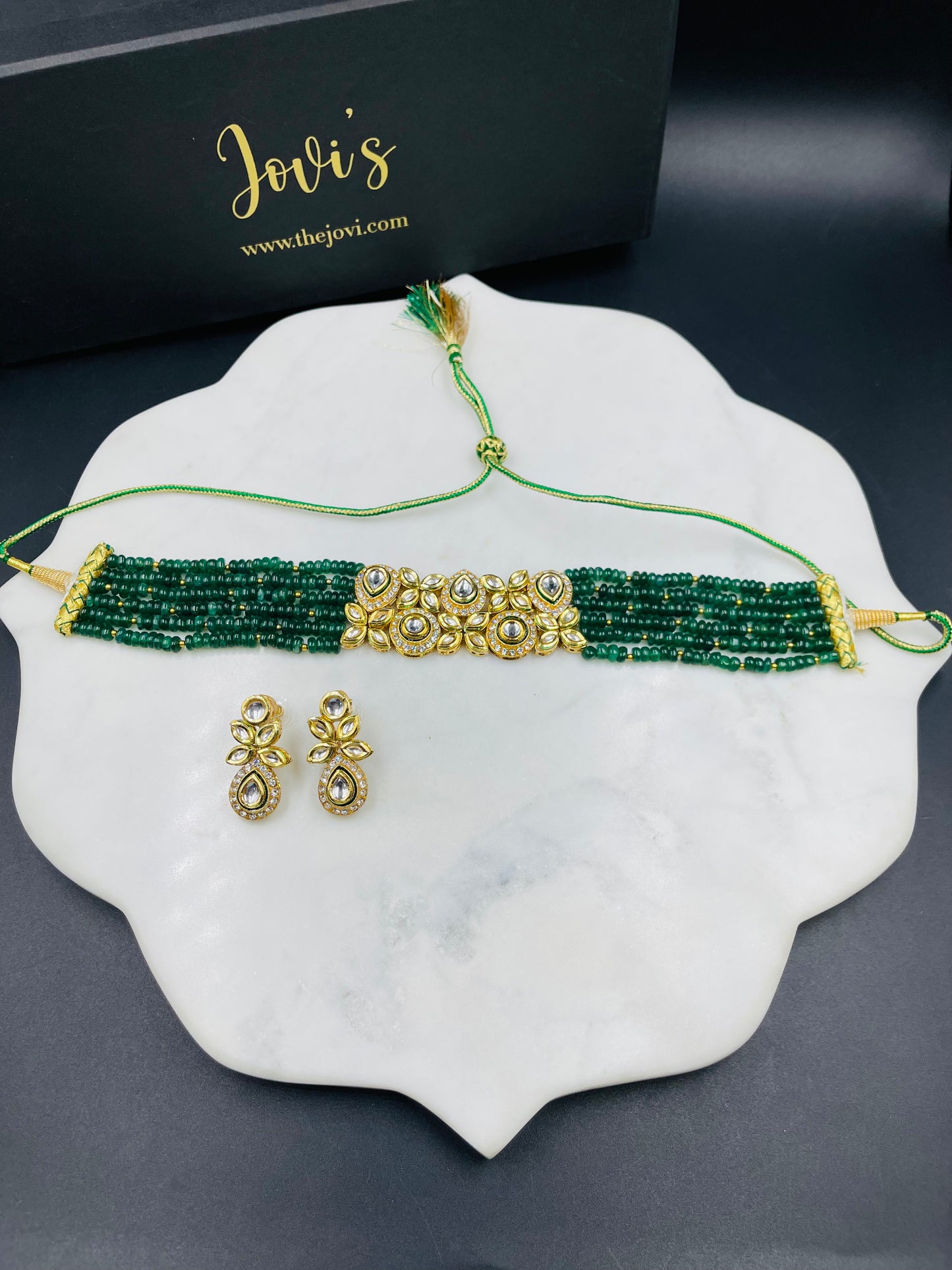 Green Aventurine Kundan Choker with Earrings