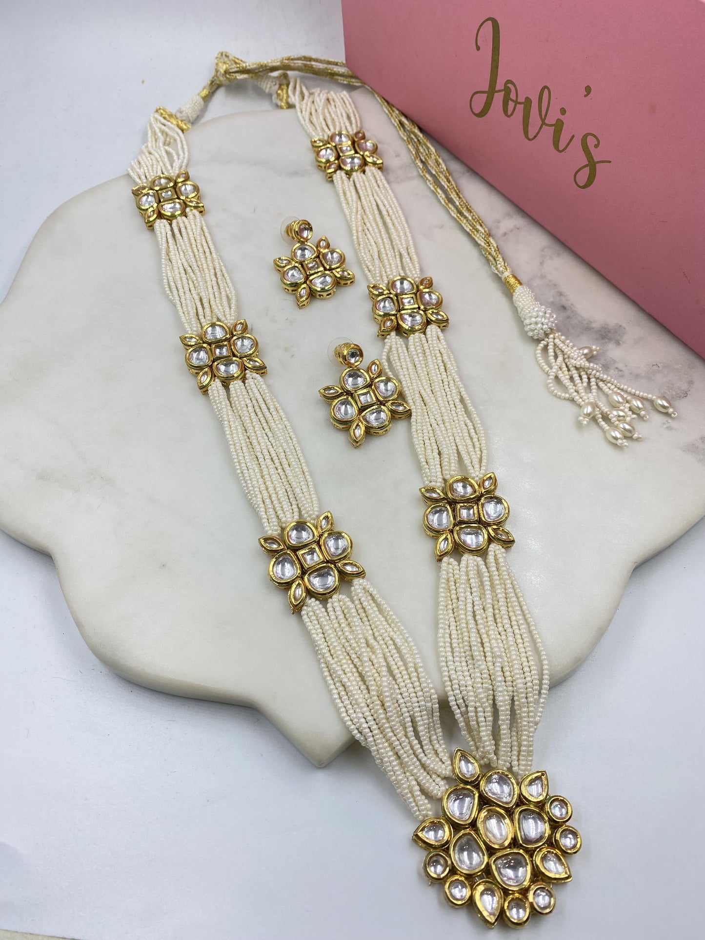 PEARL AND KUNDAN LONG NECKLACE WITH EARRINGS