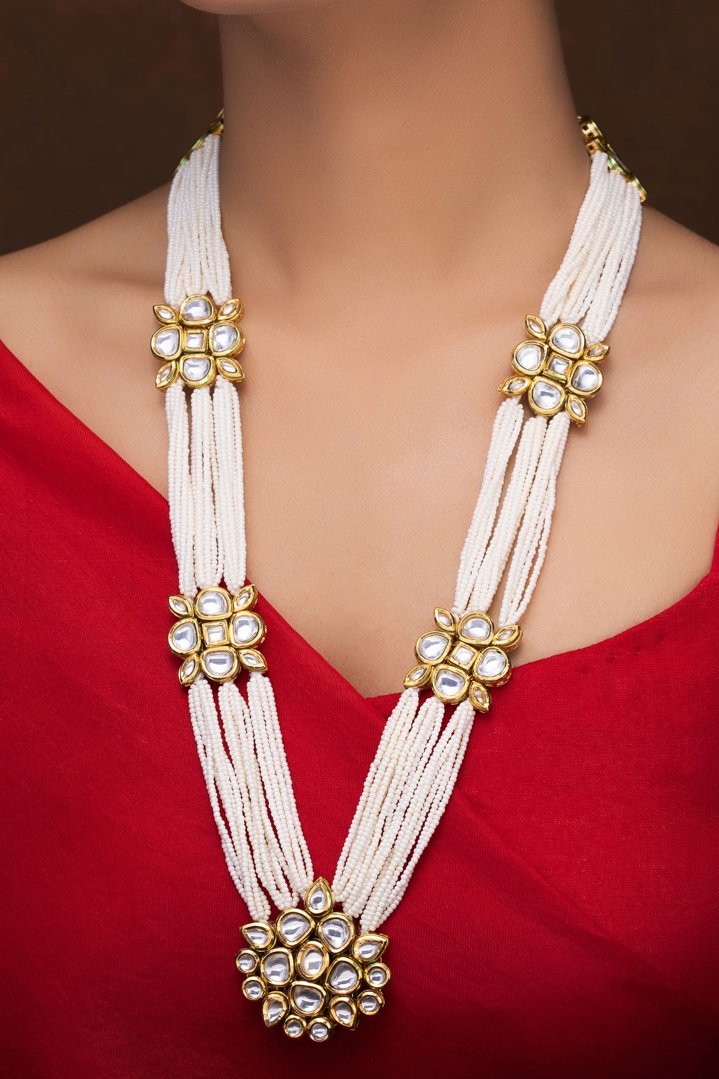 PEARL AND KUNDAN LONG NECKLACE WITH EARRINGS