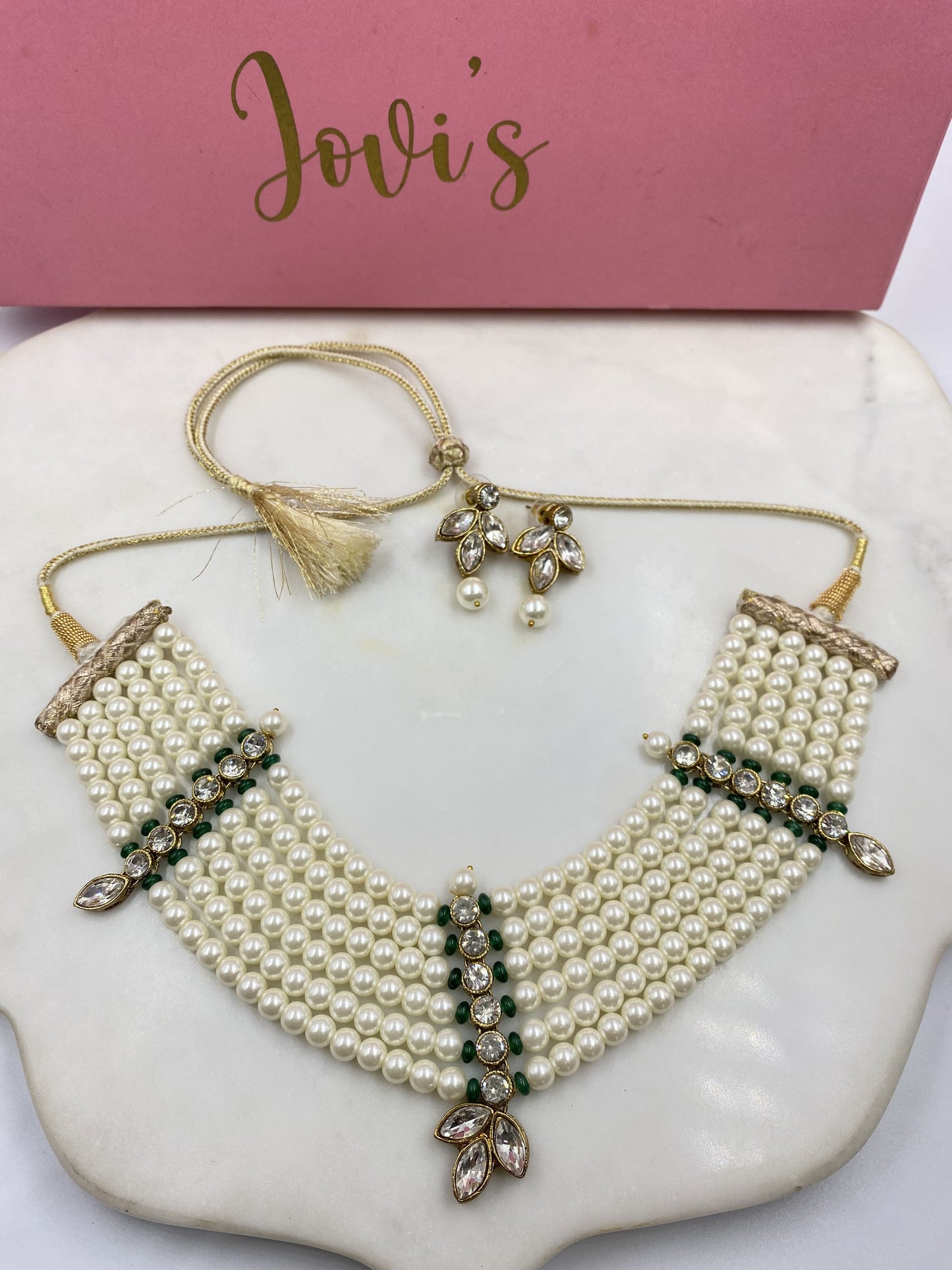 PEARL AND POLKI CHOKER WITH EARRINGS