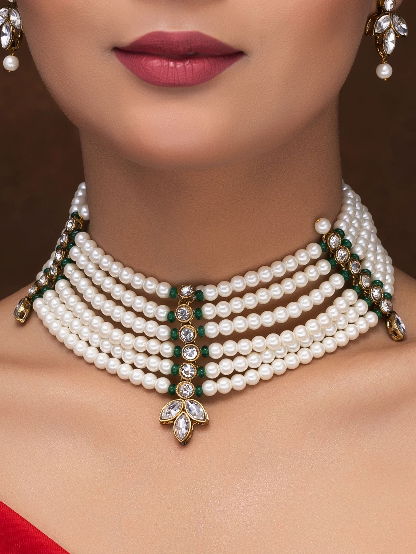 PEARL AND POLKI CHOKER WITH EARRINGS