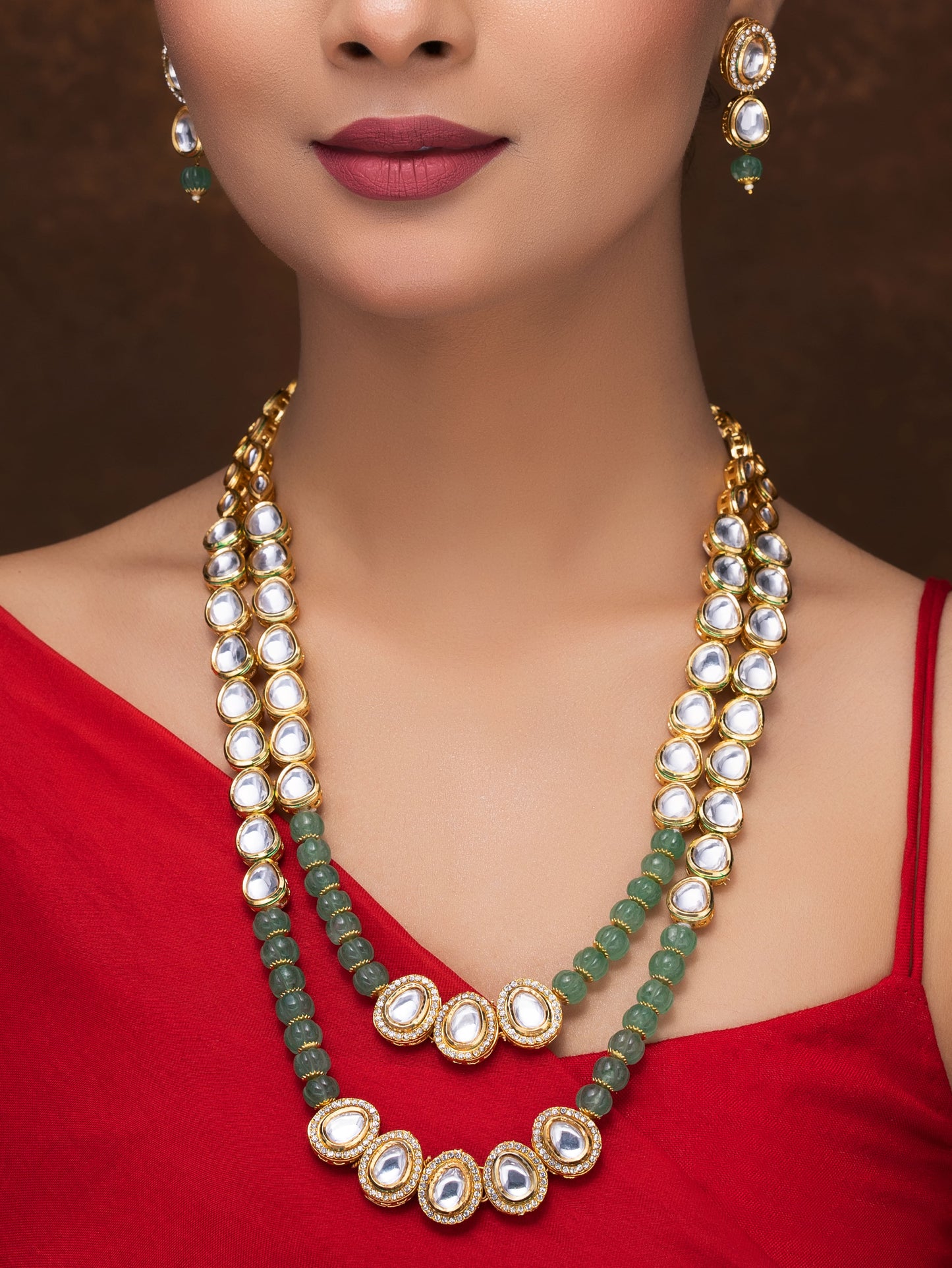 MELON AND KUNDAN NECKLACE WITH EARRINGS