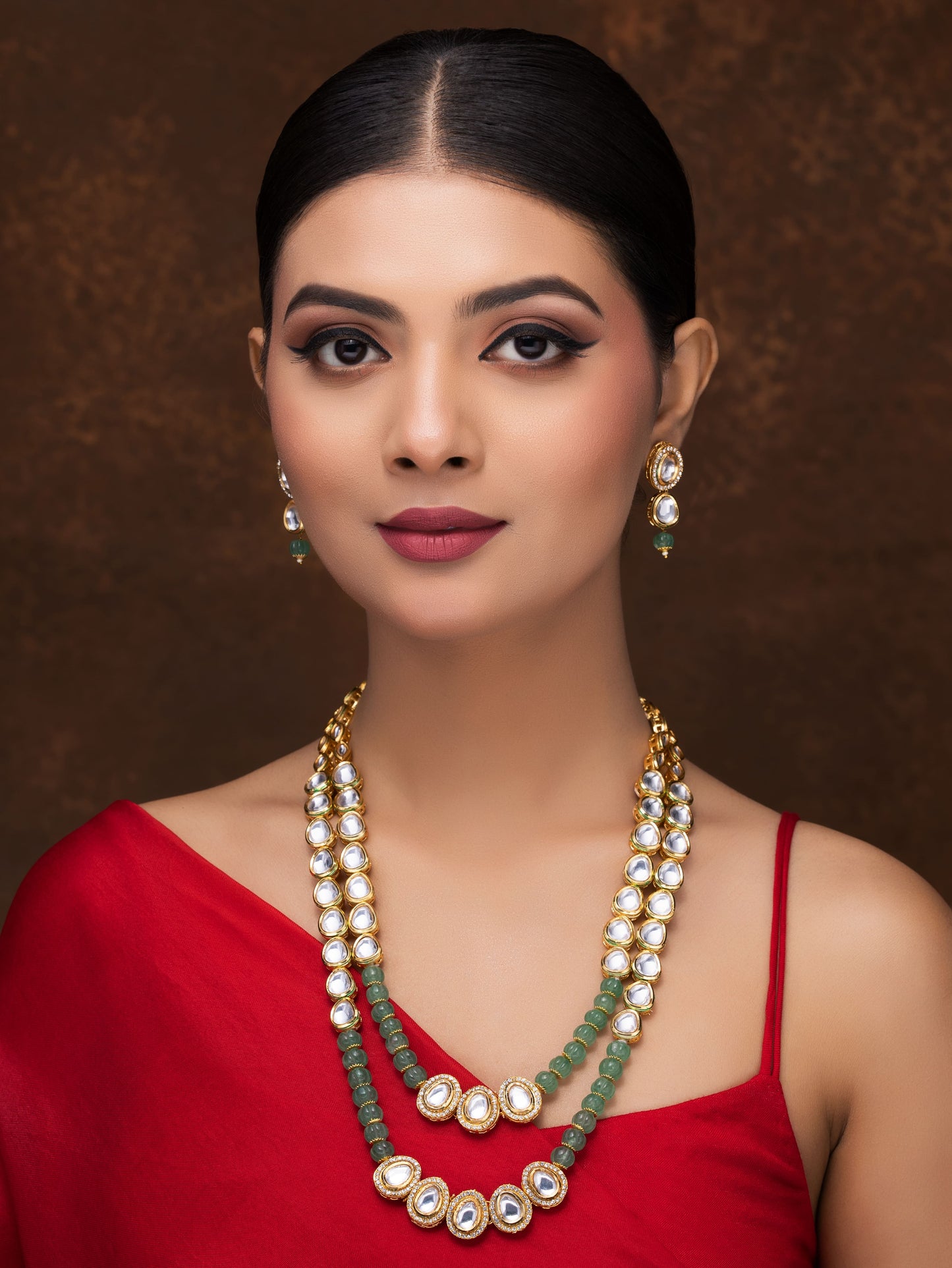 MELON AND KUNDAN NECKLACE WITH EARRINGS