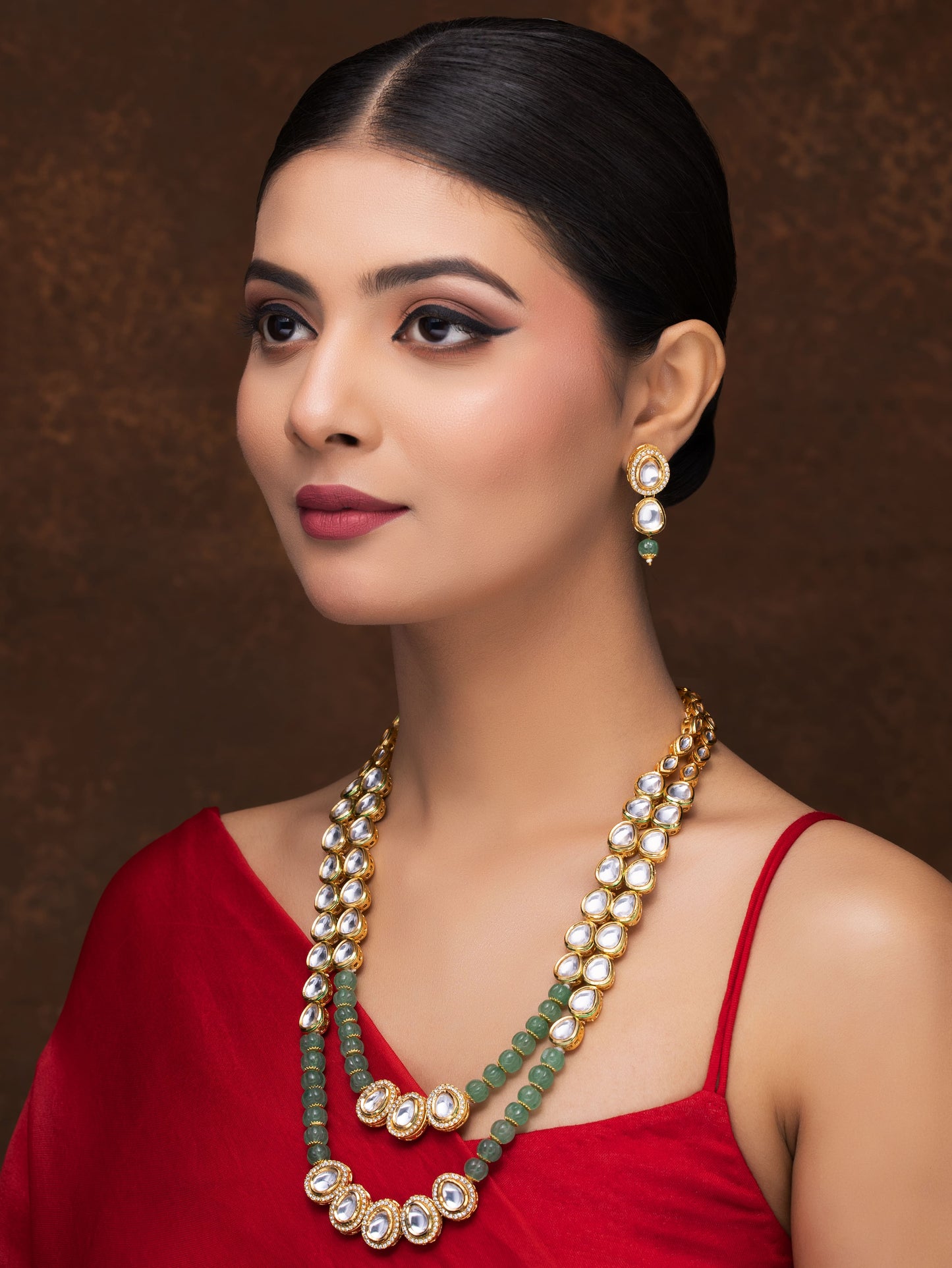 MELON AND KUNDAN NECKLACE WITH EARRINGS