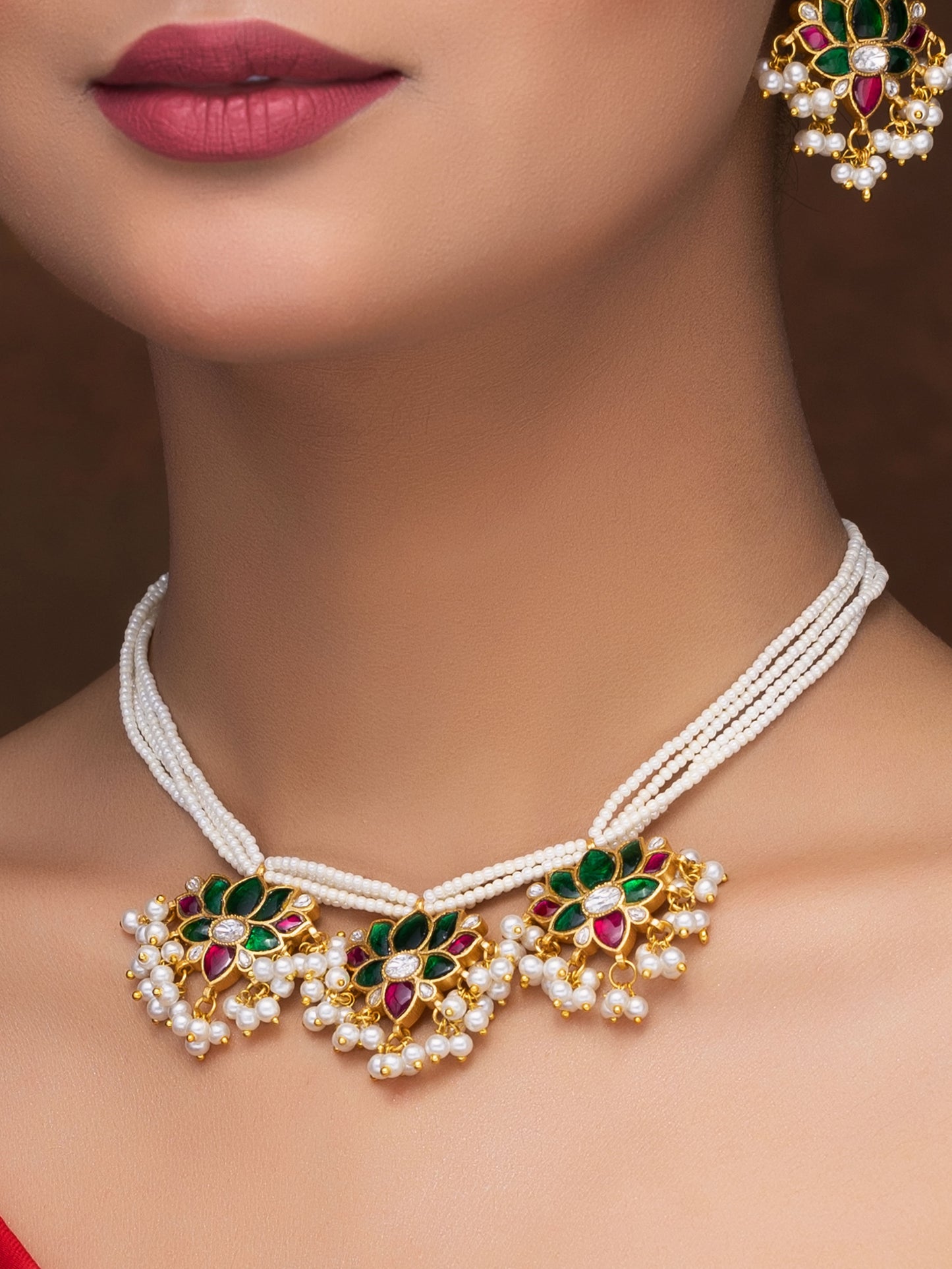 KUNDAN MEENAKARI NECKLACE WITH EARRINGS