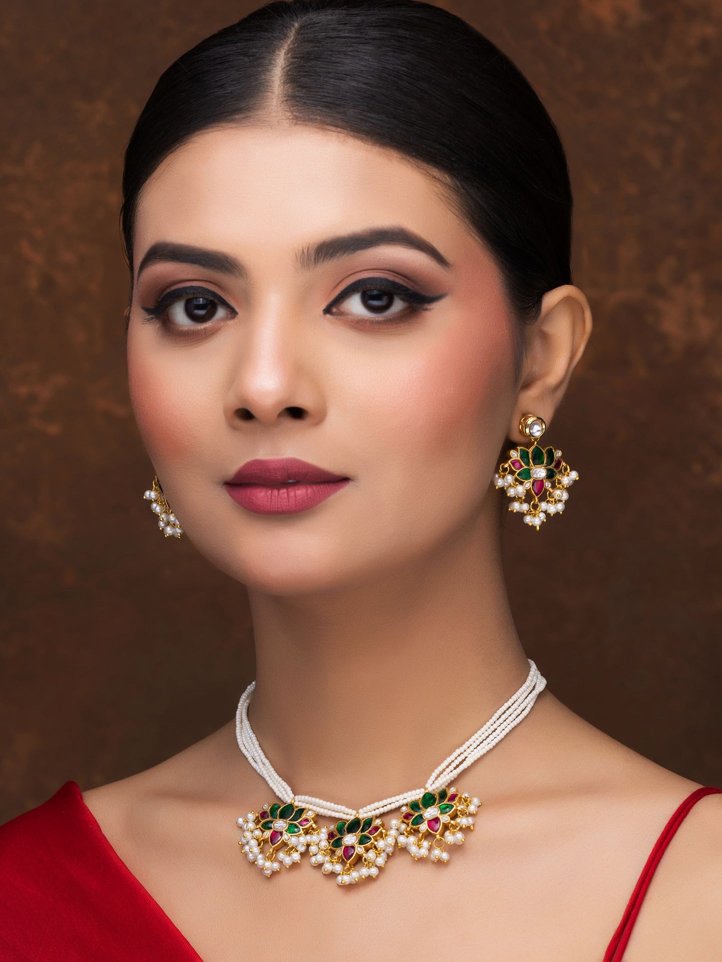 KUNDAN MEENAKARI NECKLACE WITH EARRINGS