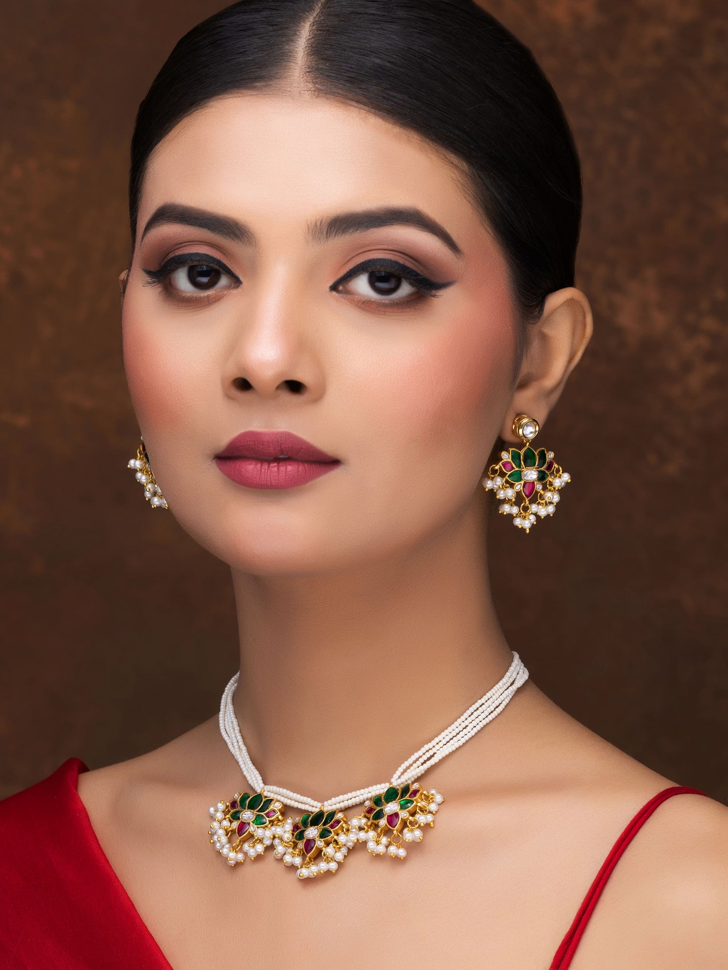 KUNDAN MEENAKARI NECKLACE WITH EARRINGS