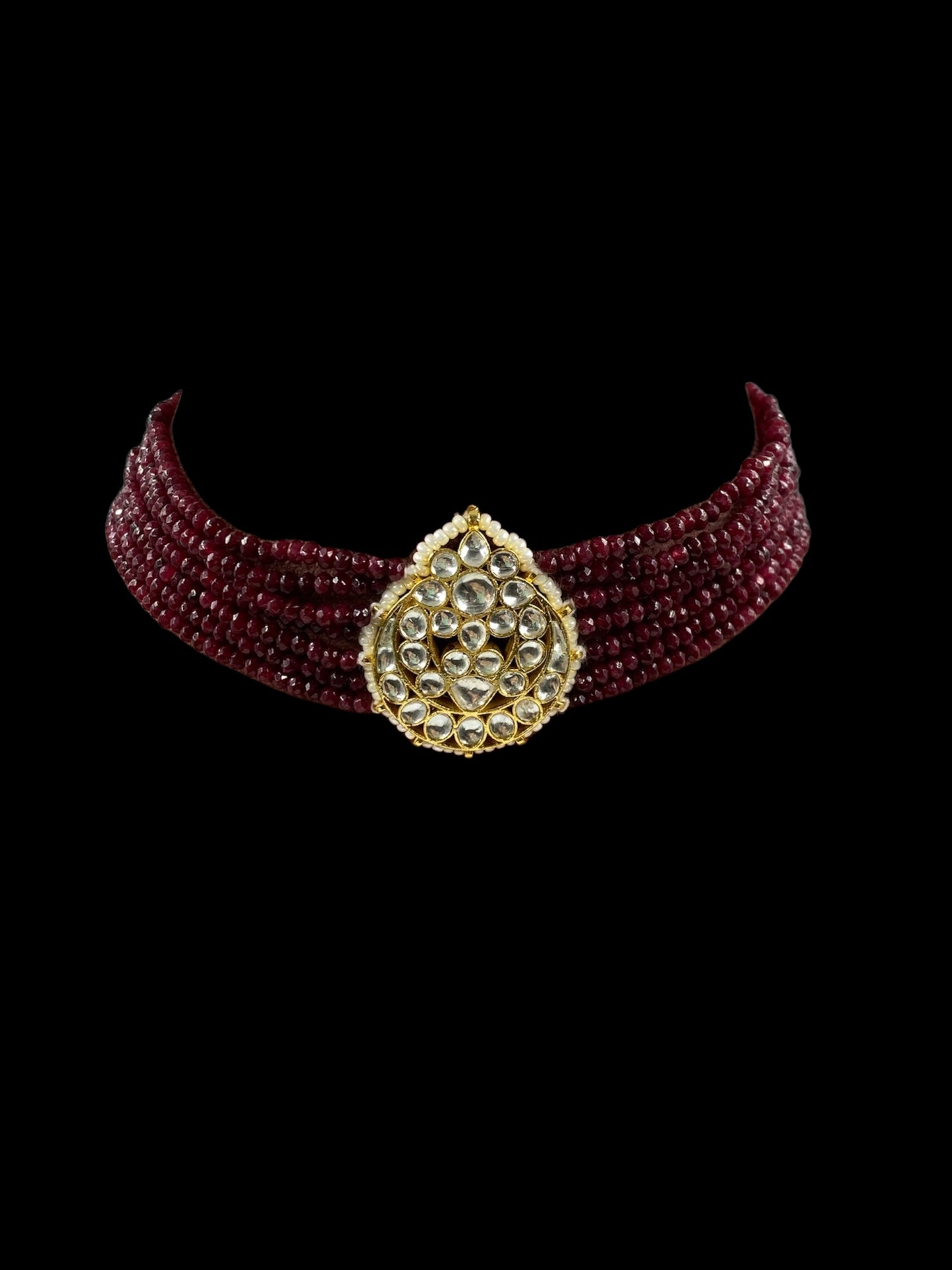 RED POLKI CHOKER WITH EARRINGS