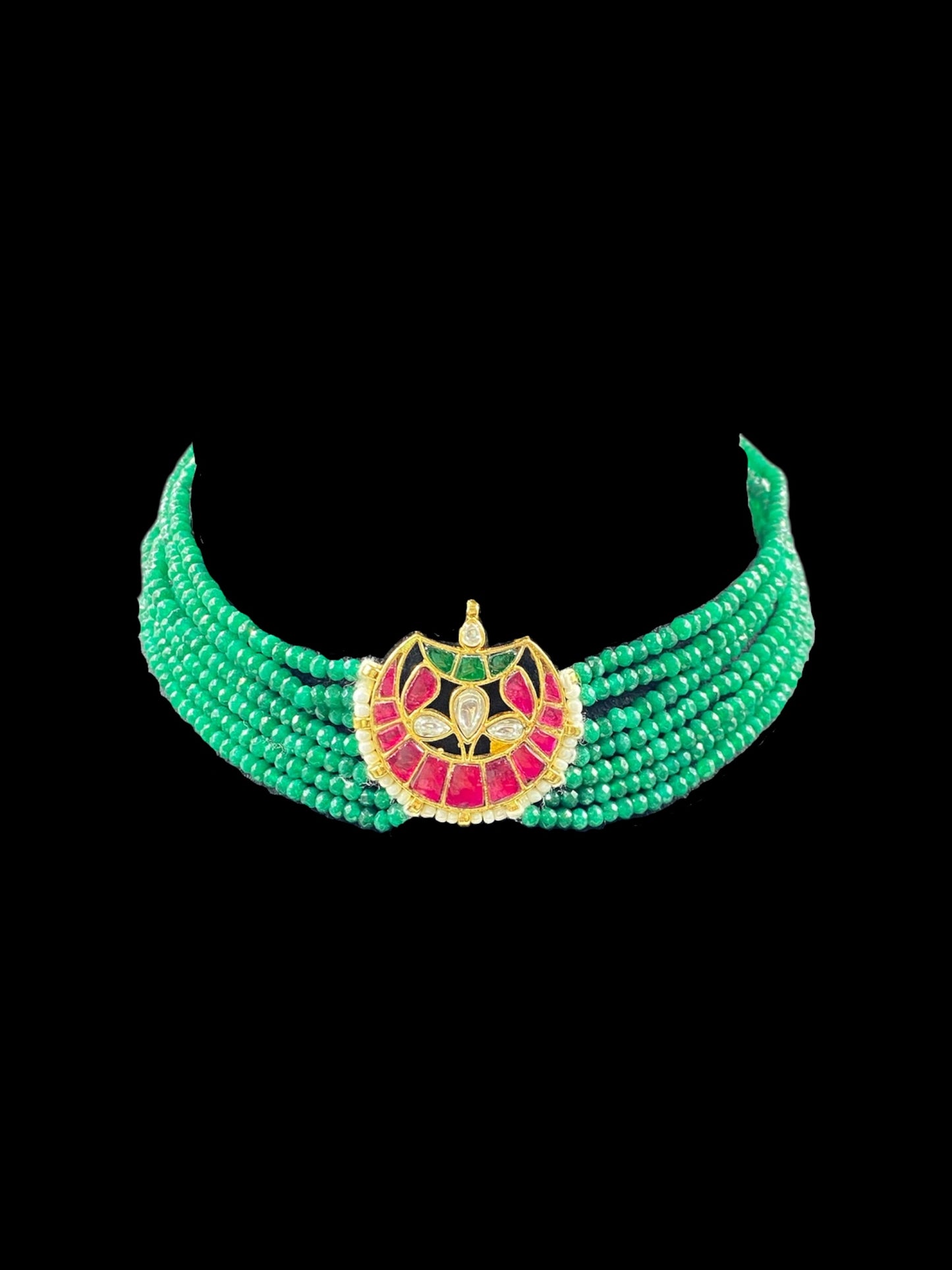 GREEN MEENAKARI CHOKER WITH EARRINGS