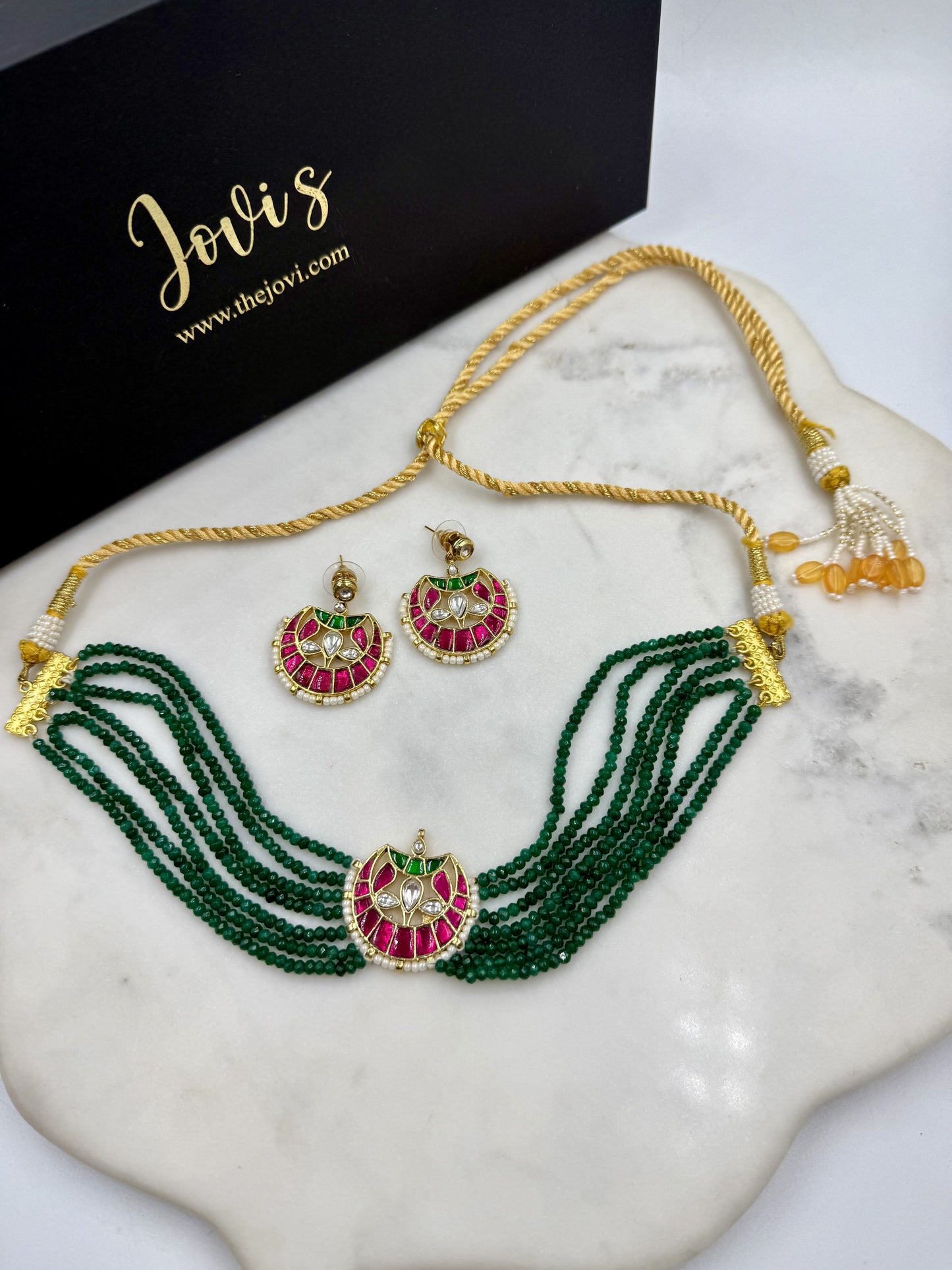 GREEN MEENAKARI CHOKER WITH EARRINGS