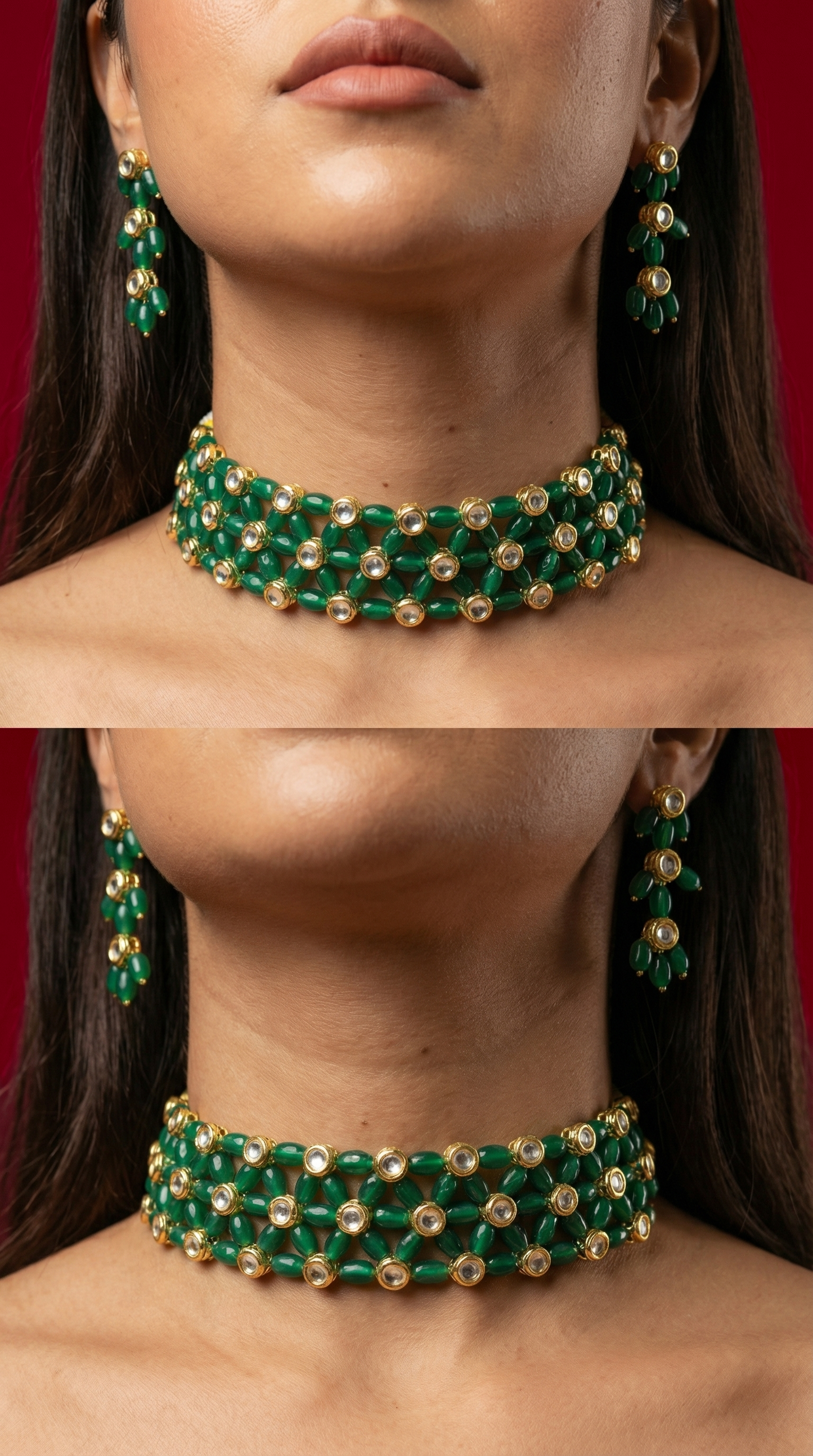 GREEN QUARTZ & KUNDAN CHOKER WITH EARRINGS