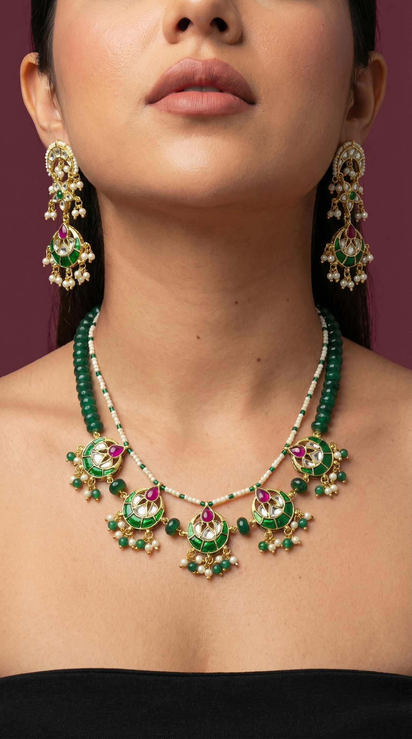 MEENAKARI & PEARL NECKLACE WITH EARRINGS