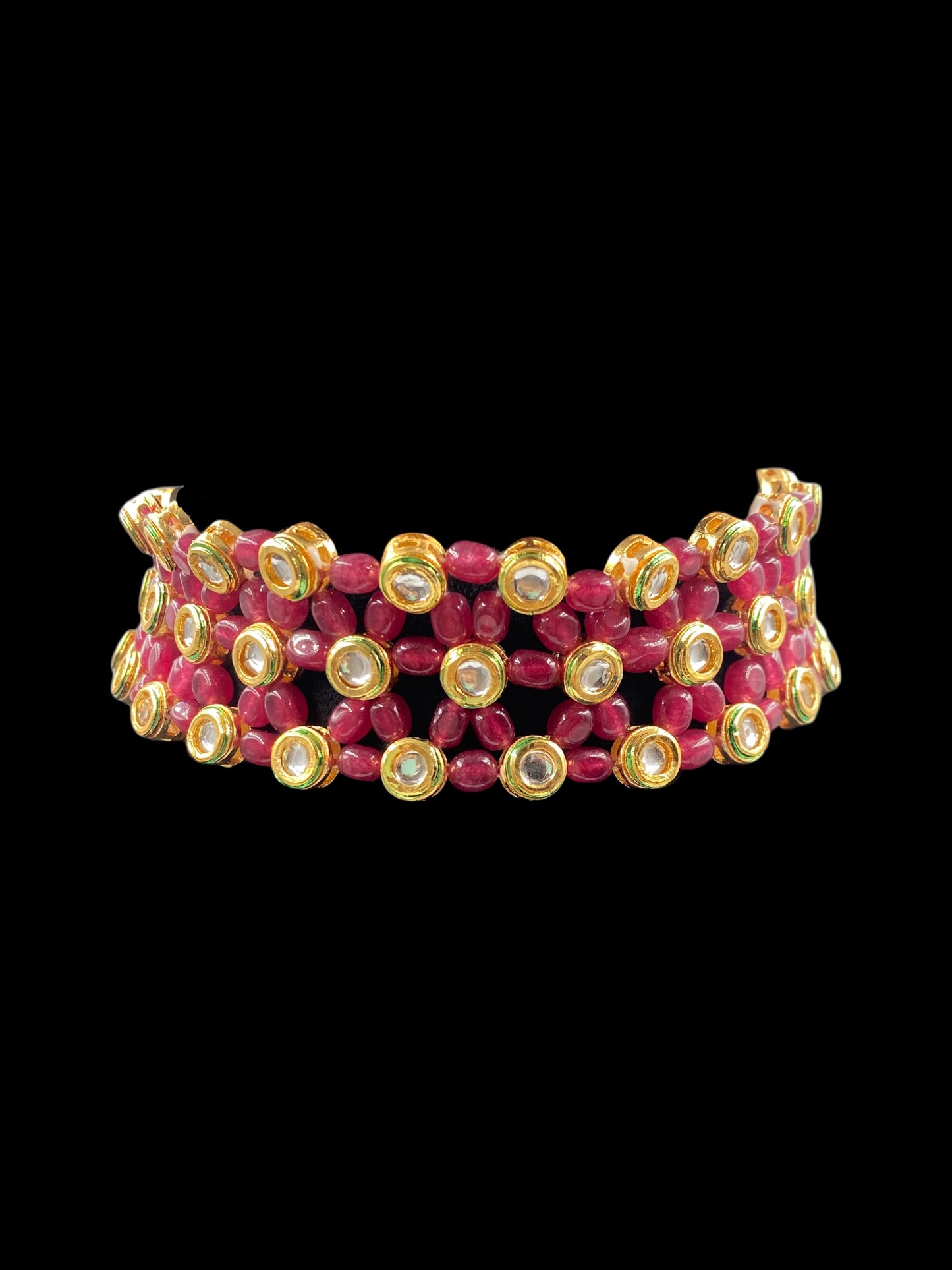 RED QUARTZ & KUNDAN CHOKER WITH EARRINGS