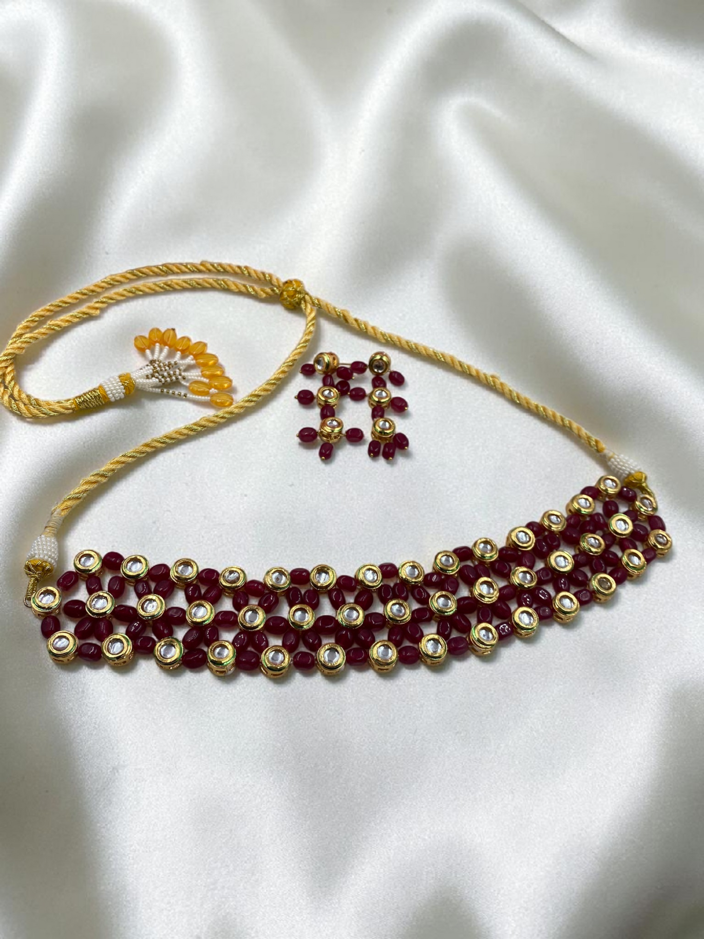 RED QUARTZ & KUNDAN CHOKER WITH EARRINGS