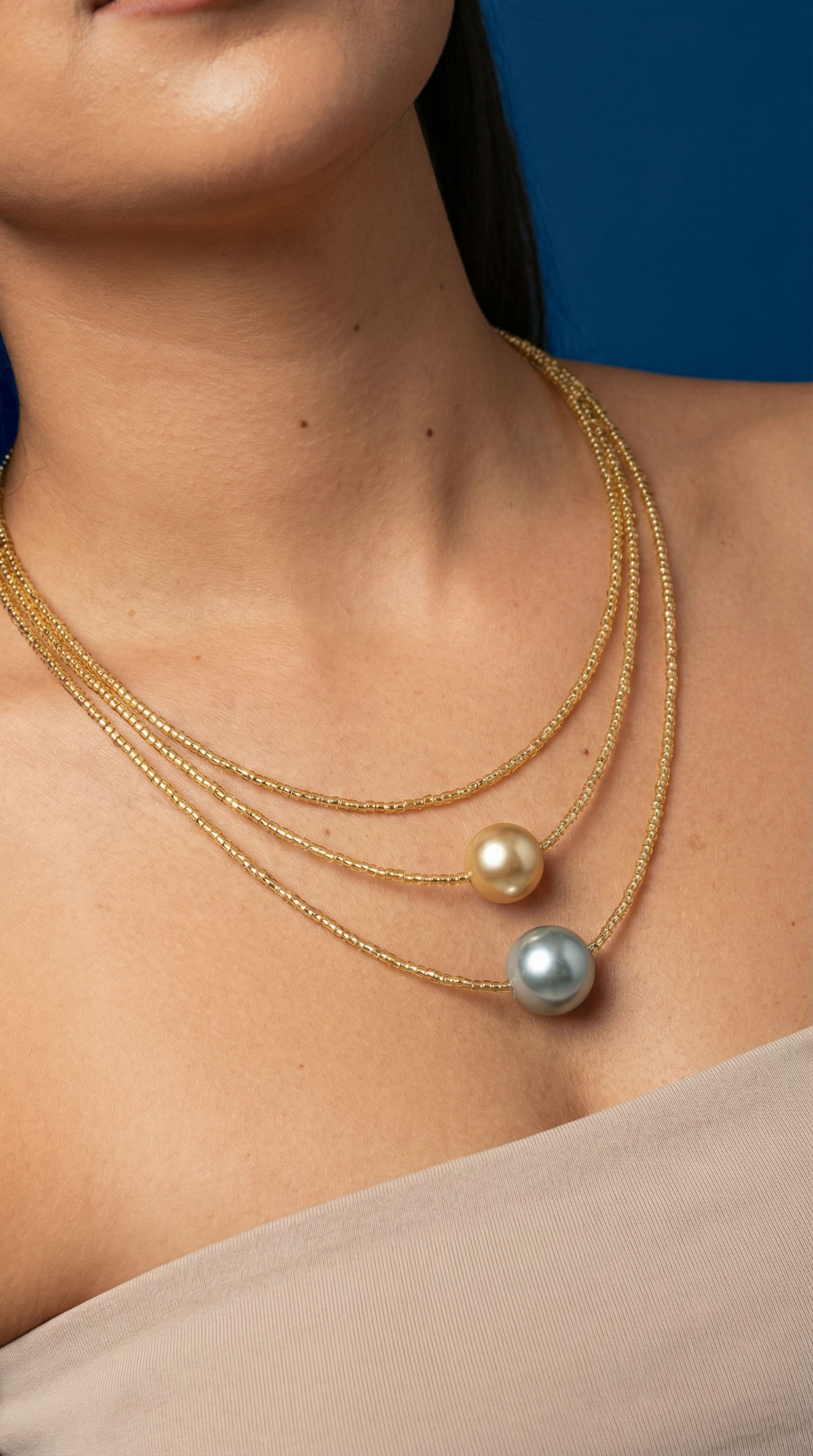 MULTI LINE JAPANESE SHELL PEARL WESTERN NECKLACE